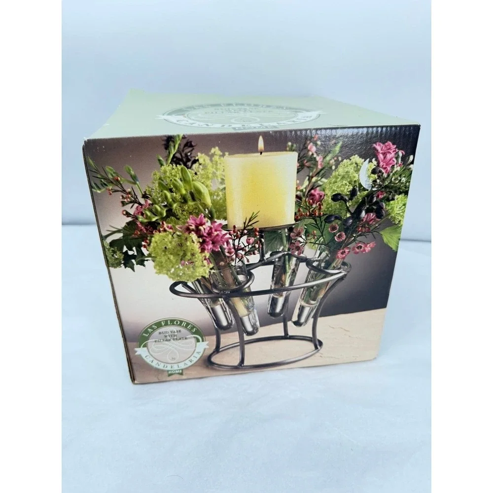 Bud Vase Pillar Plate Candelaria Home Las Flores Wrought Iron Centerpiece Decor